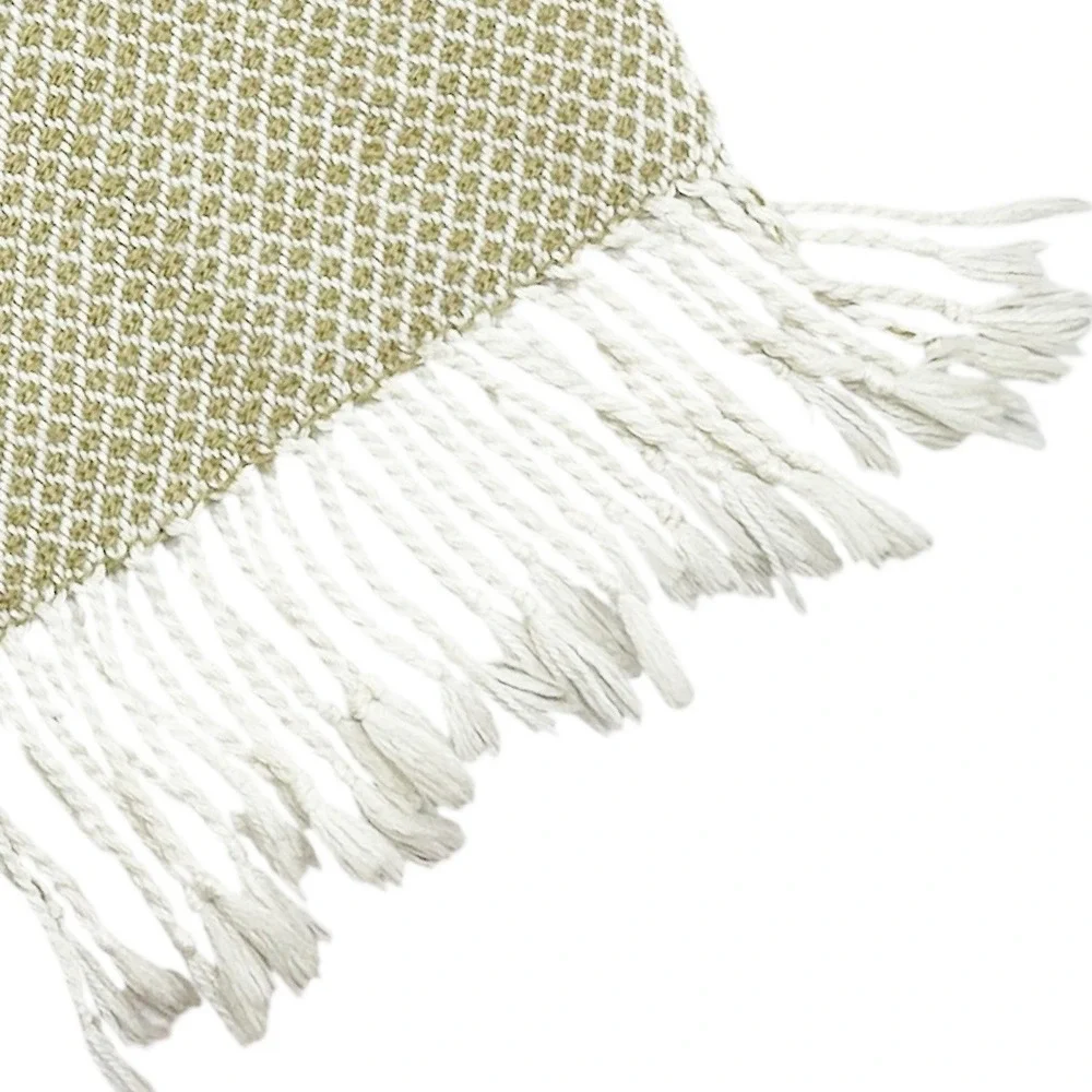 Alpaca Wool Scarf Beige Ivory Diamond Geometric Pattern Soft Fringe Made in Peru